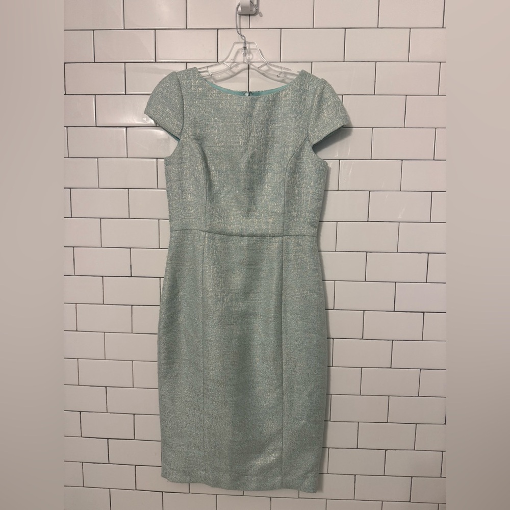 Badgley Mischka Tweed Lurex Thread Mint  Woven Cocktail Dress Size 4 Pencil Skrt